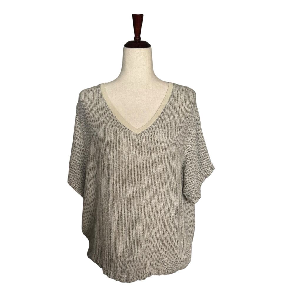 CP Shades Lagenlook Loose Fit Rayon‎ Linen V Neck Top Womens S Tan Short Sleeve